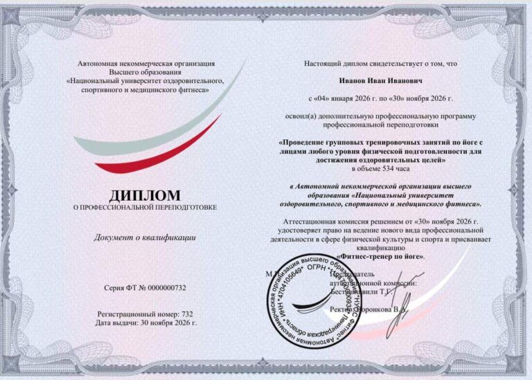 Диплом НУОС Фитнес — образец